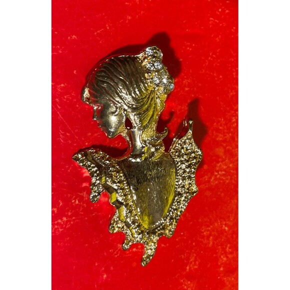 STUNNINGLY LOVELY VICTORIAN GOLD Plated LADY PIN RHINESTONES in Hair RARE!! - Picture 4 of 4